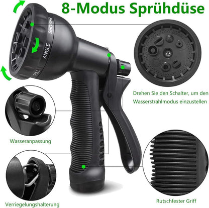 Flexibler Gartenschlauch 30M Wasserschlauch 8 Funktionssprühdüsen 3/4 1/2 zoll mit Schlauchhaken Aufbewahrungstasche
