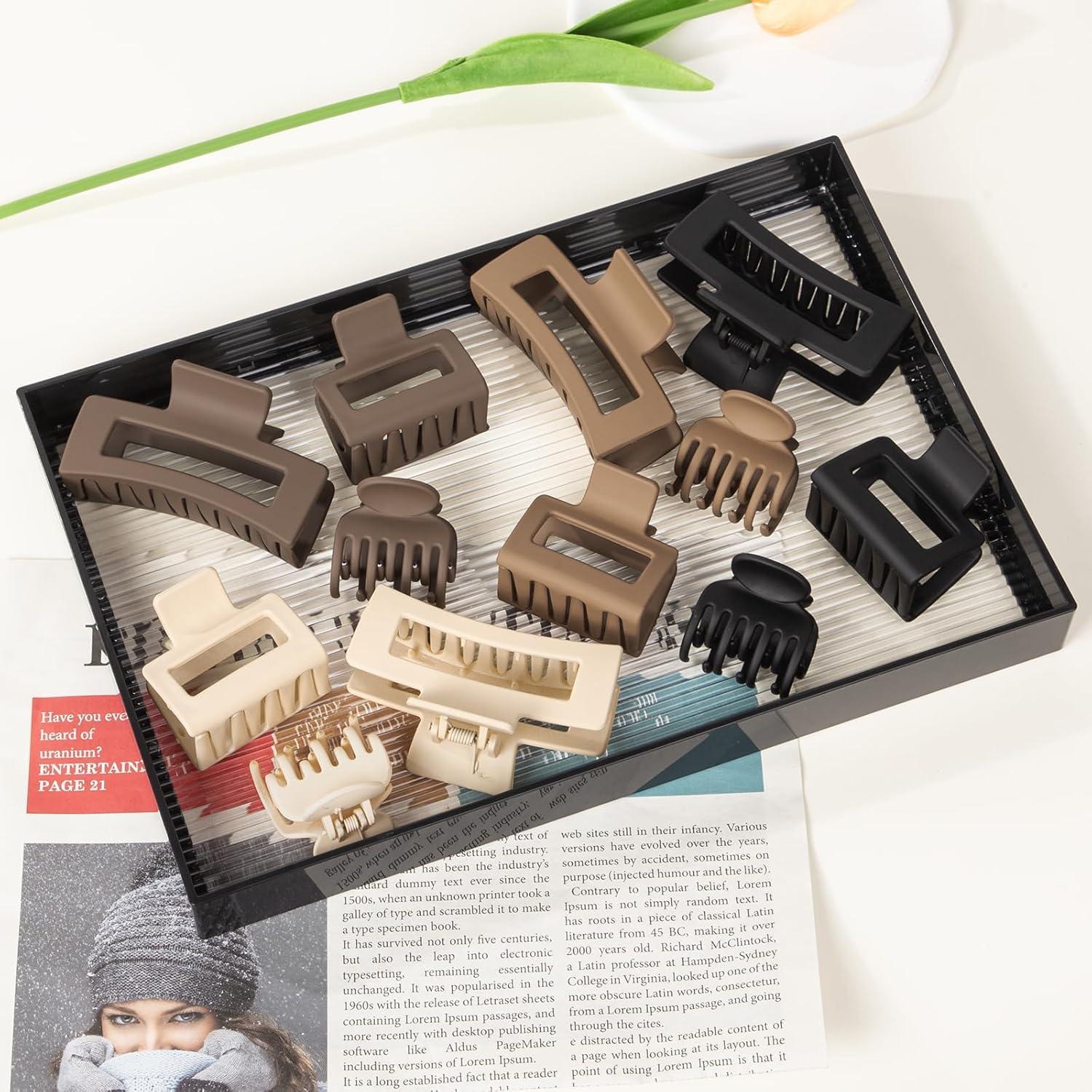 Haarklammern Set Rechteckig Quadratisch für Frauen Braun