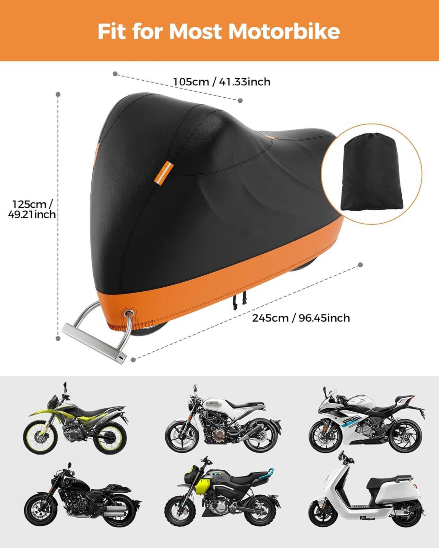 Motorrad Abdeckplane 210D Wasserdicht 245x105x125 cm für Harley Honda Suzuki