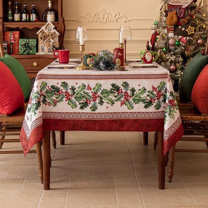 Weihnachts Tischdecke Jacquard Winter Vintage 152x213 cm