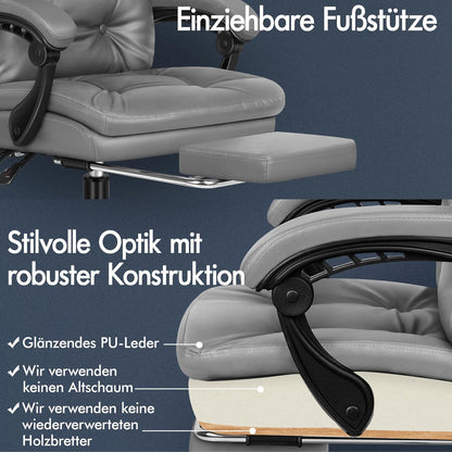 Ergonomischer Bürostuhl mit hoher Rückenlehne & Fußstütze, 150° Neigung