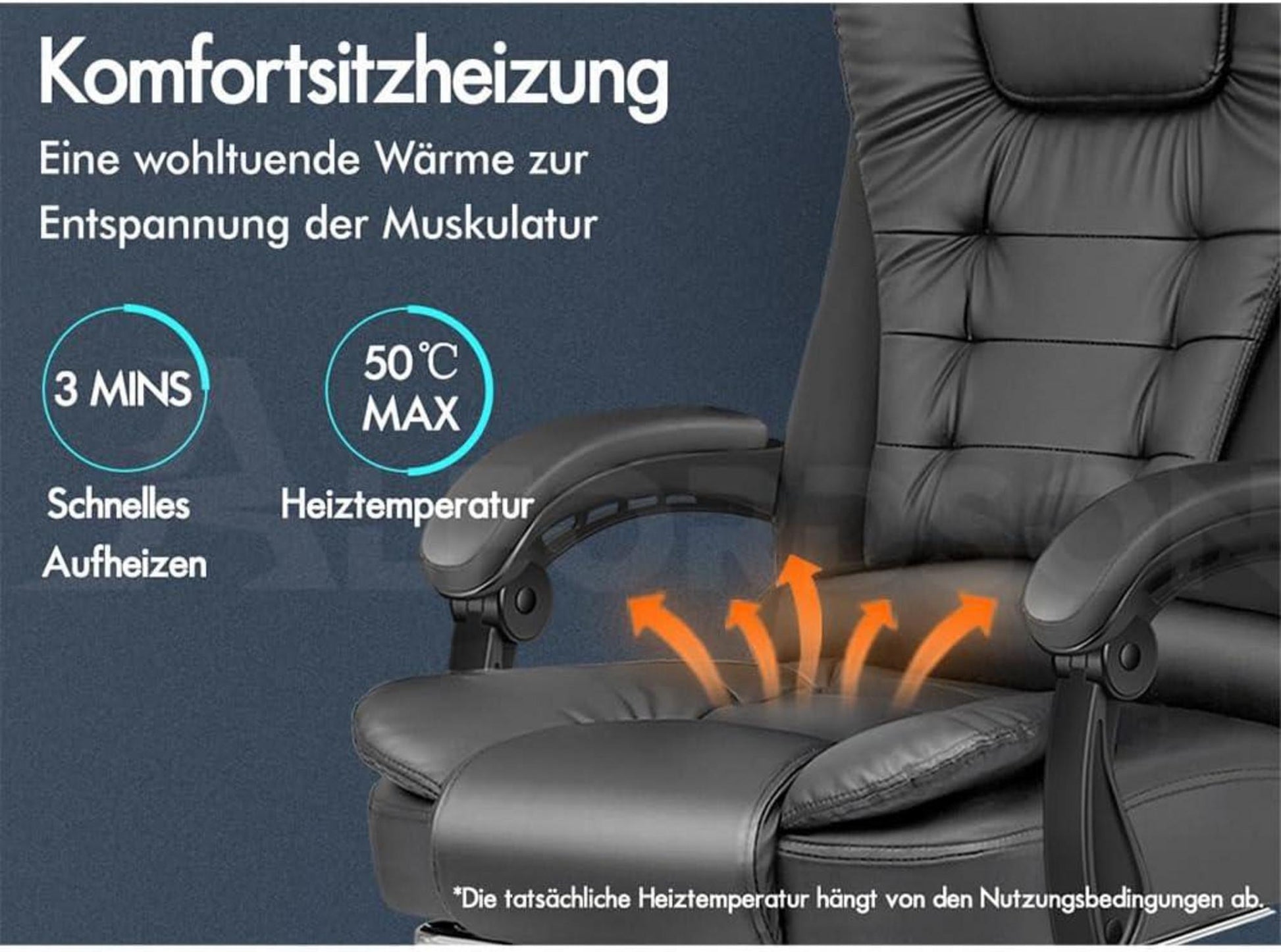 Ergonomischer Bürostuhl mit Wärmemassagefunktion und PU-Leder - Grau