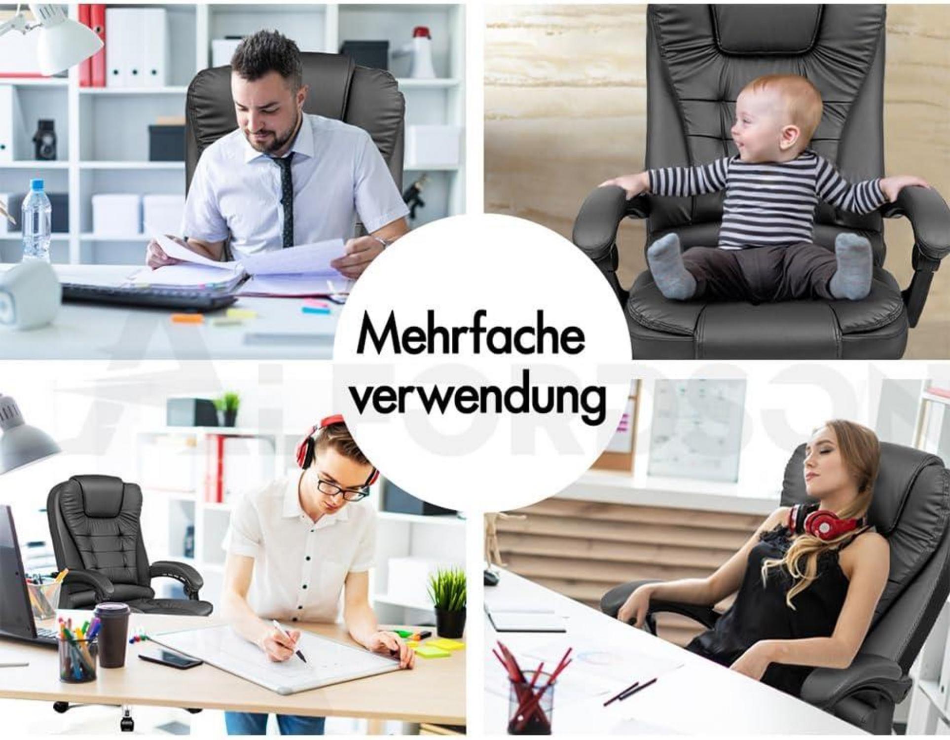 Ergonomischer Bürostuhl mit Wärmemassagefunktion und PU-Leder - Grau