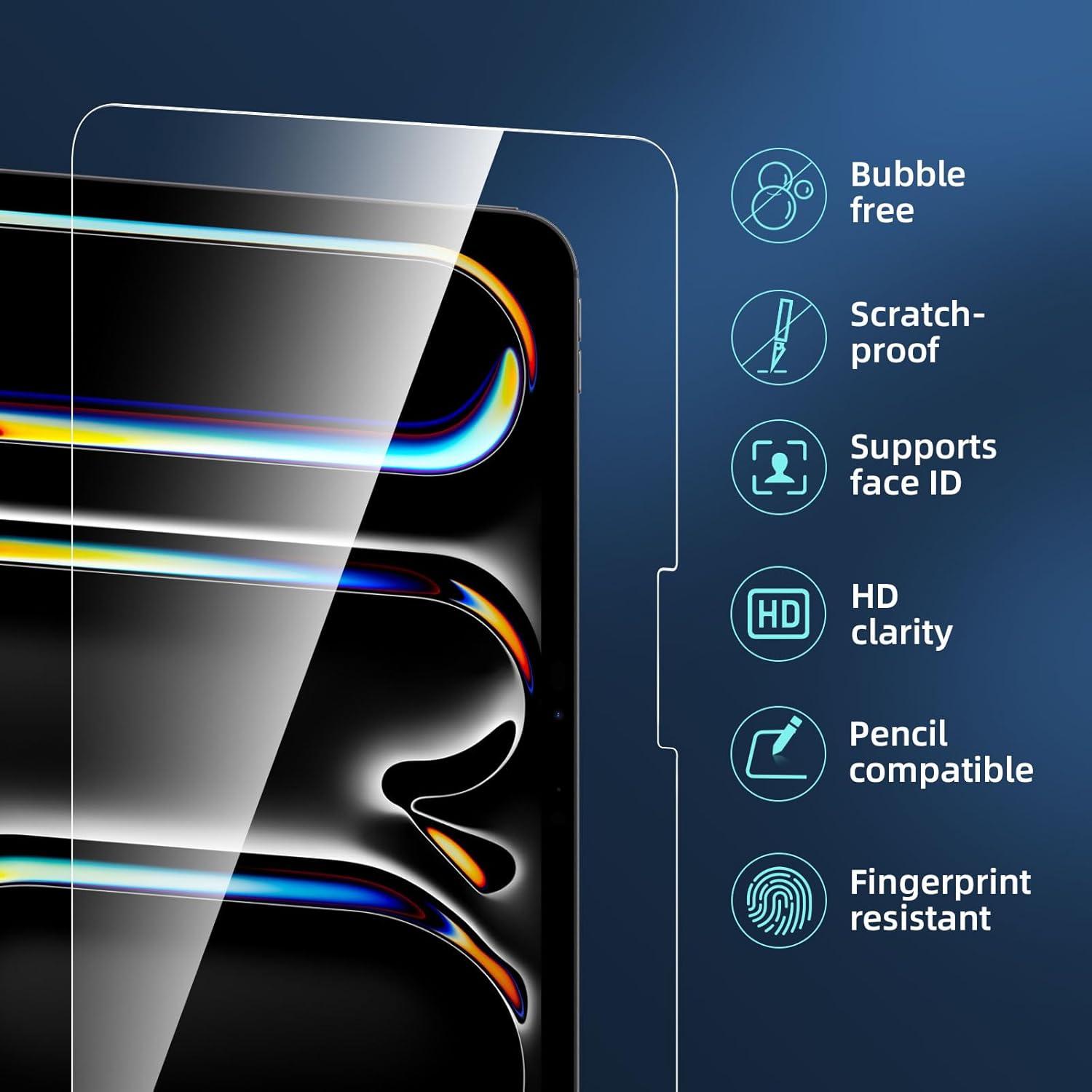 NEW'C 2er Pack Schutzfolie für iPad Pro 11 Zoll M4 – Panzer Glasfolie 9H Ultra-klar