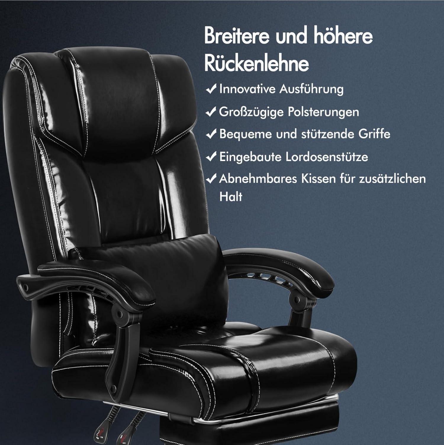ALFORDSON Bürostuhl mit verstellbarer Lendenwirbelstütze und Fußstütze, PU-Leder, schwarz