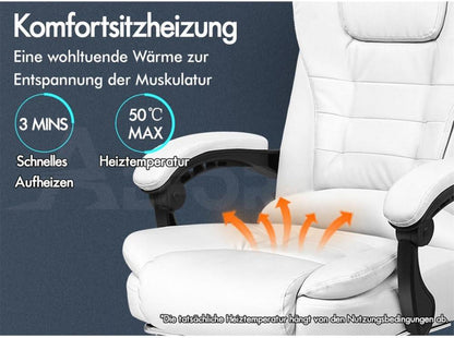 Ergonomischer Bürostuhl mit Massagefunktion Weiß PU-Leder