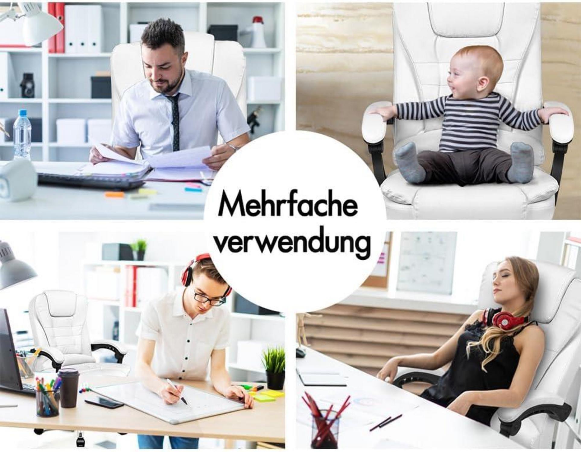Ergonomischer Bürostuhl mit Massagefunktion Weiß PU-Leder