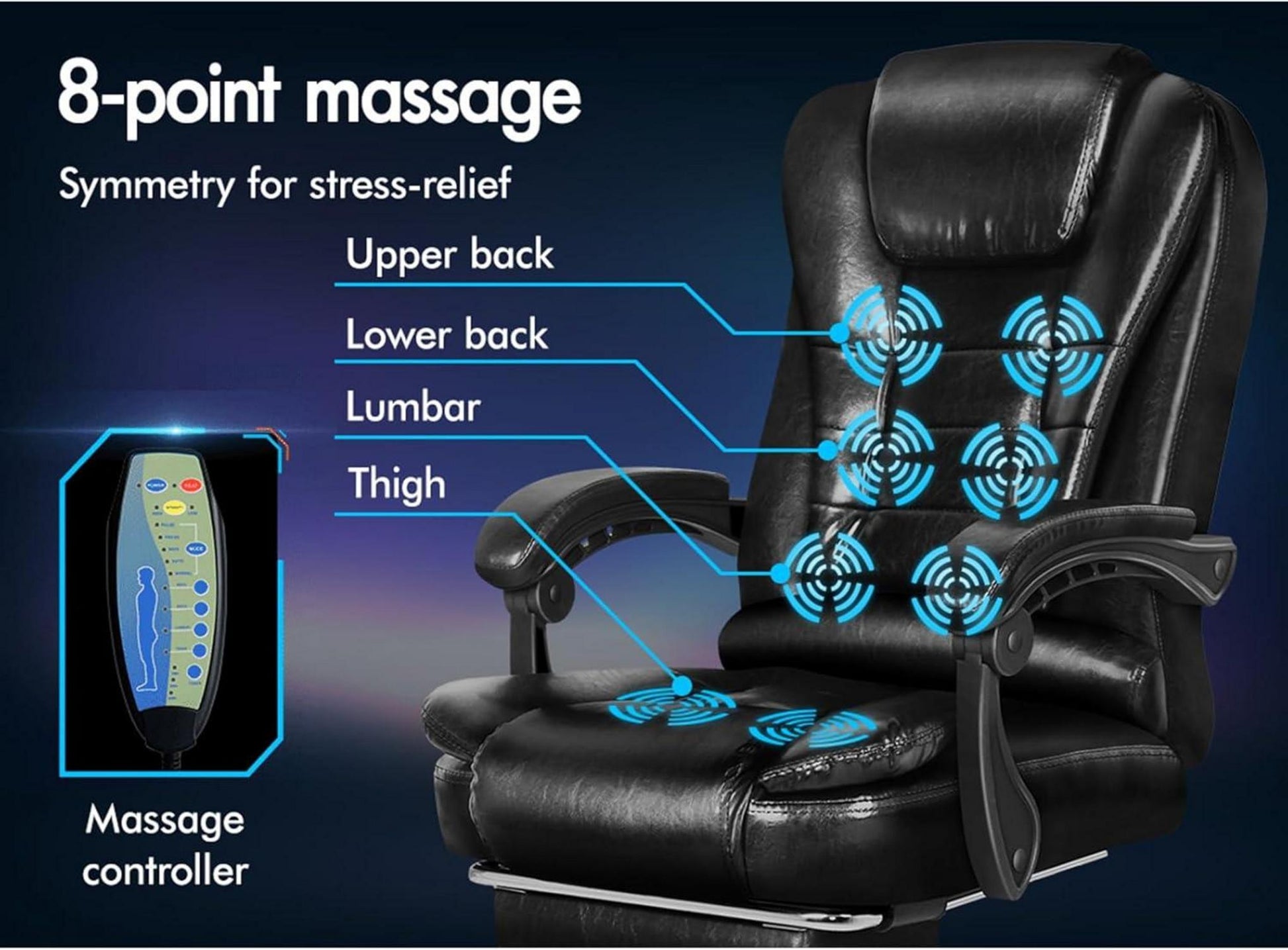 Schwarzer Ergonomischer Bürostuhl Wärmemassage PU-Leder Drehstuhl