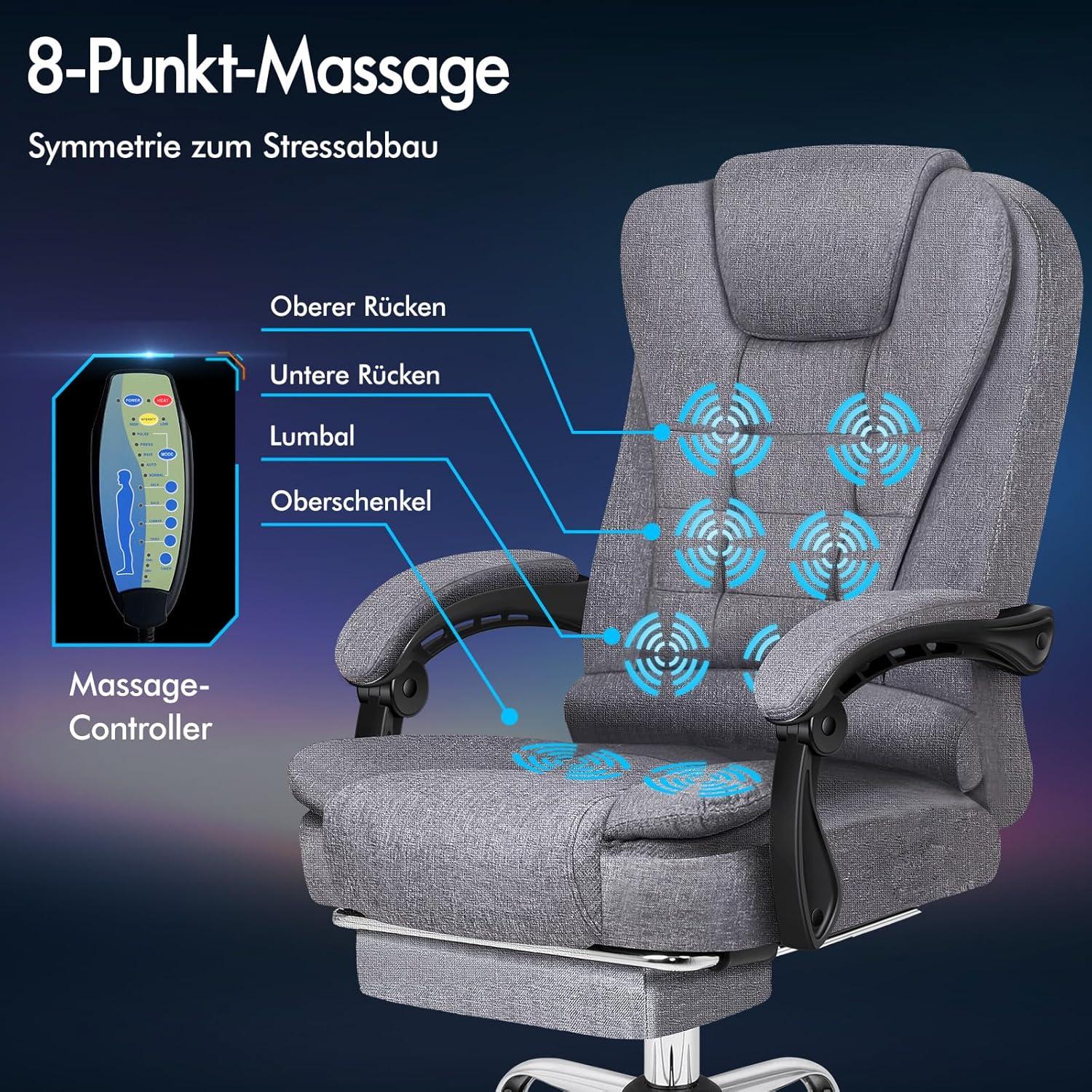 ALFORDSON Ergonomischer Bürostuhl mit Wärmemassagefunktion Grau