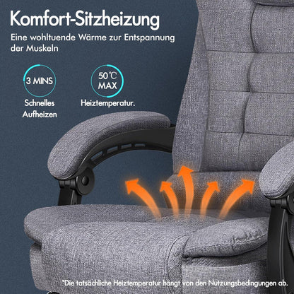 Ergonomischer Bürostuhl mit Wärmemassagefunktion, Leinenstoff, Grey
