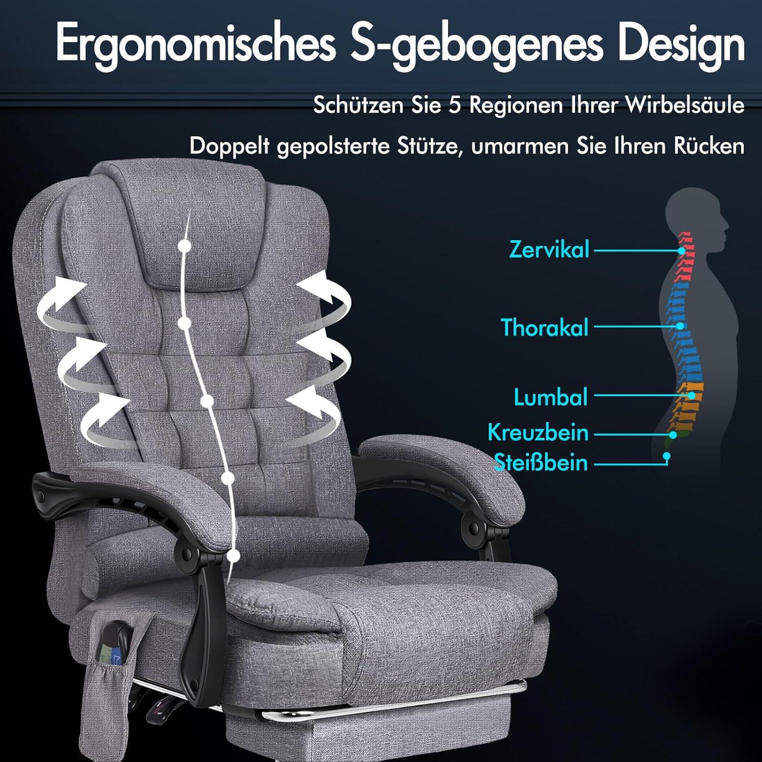 Ergonomischer Bürostuhl mit Wärmemassagefunktion und Leinenstoff in