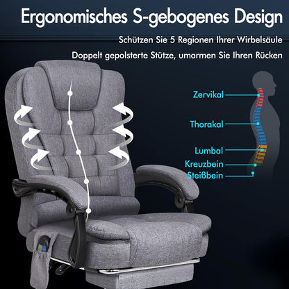 Ergonomischer Bürostuhl mit Wärmemassagefunktion und Leinenstoff in