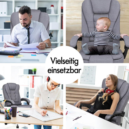 Ergonomischer Bürostuhl mit Wärmemassagefunktion, Leinenstoff, Grey