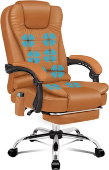 Ergonomischer Bürostuhl mit Massagefunktion und PU-Leder, Braun