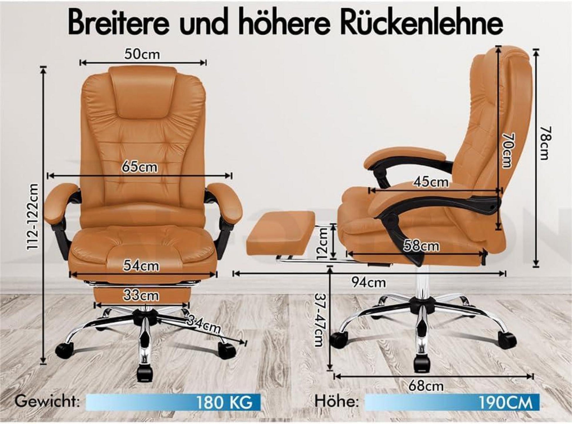 Bürostuhl mit Wärmemassagefunktion, PU-Leder, Braun