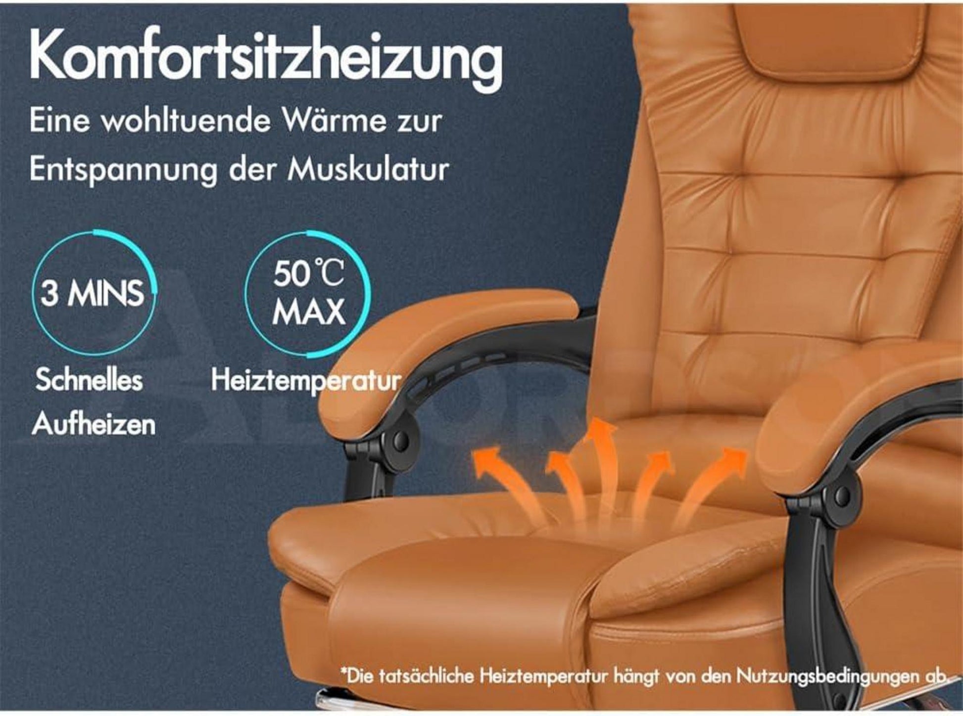 Ergonomischer Bürostuhl mit Wärmemassagefunktion und PU-Leder- Braun