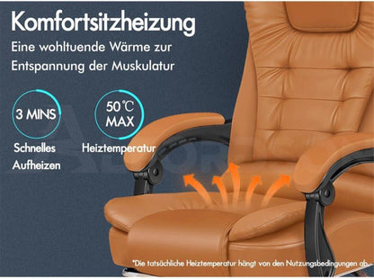 Ergonomischer Bürostuhl mit Wärmemassagefunktion und PU-Leder- Braun