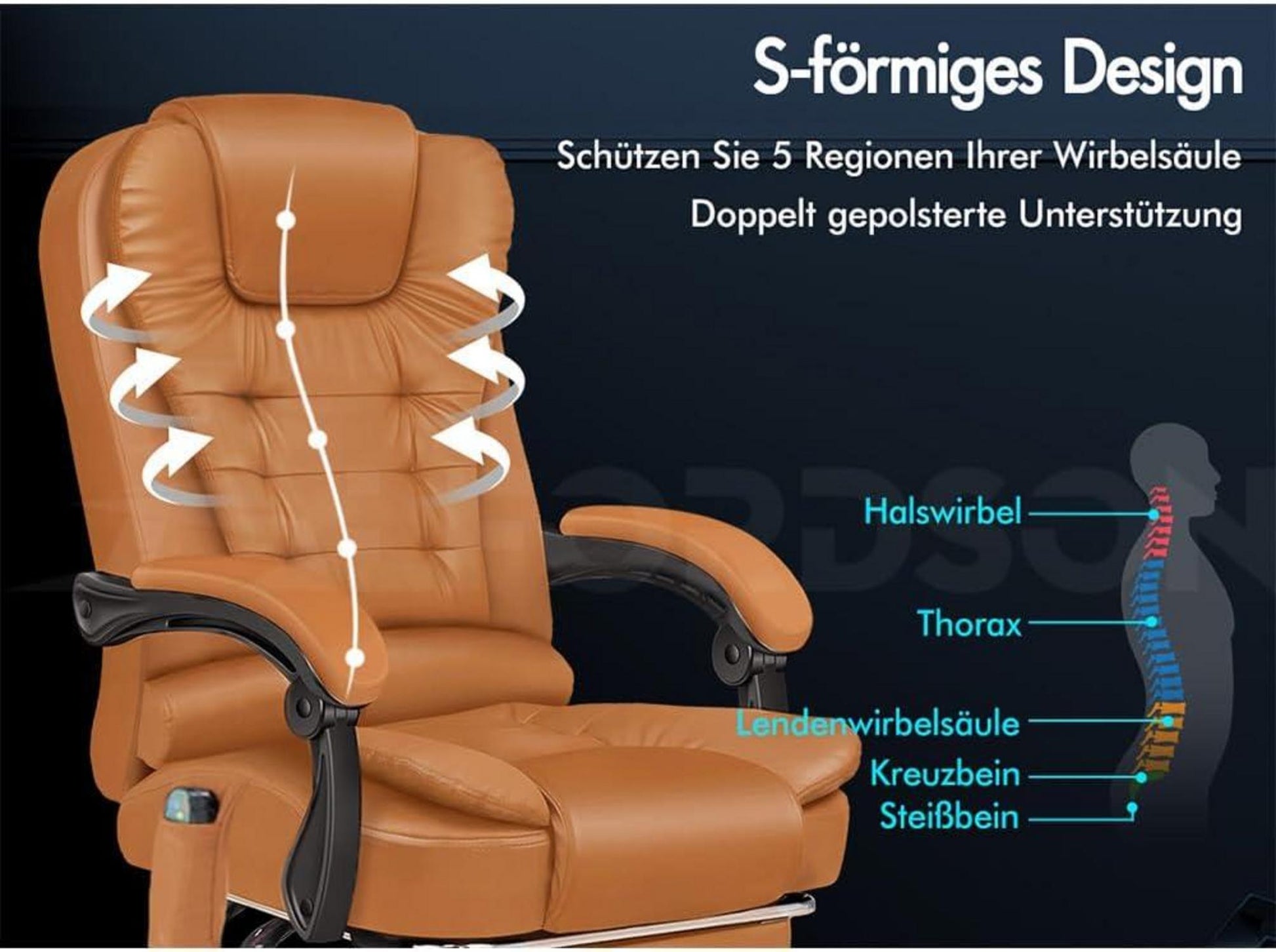 Ergonomischer Bürostuhl mit Wärmemassagefunktion und PU-Leder, Braun