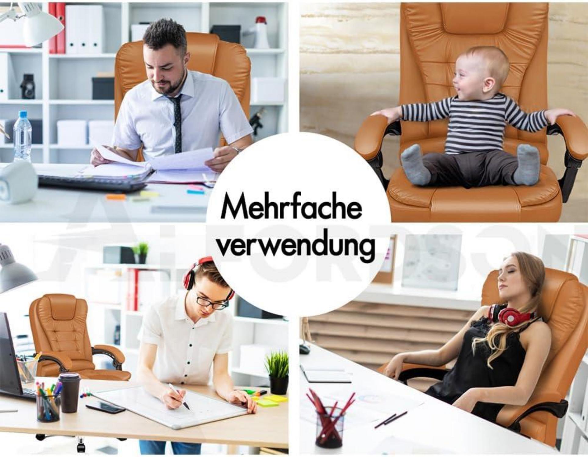 Ergonomischer Bürostuhl mit Wärmemassagefunktion und PU-Leder- Braun