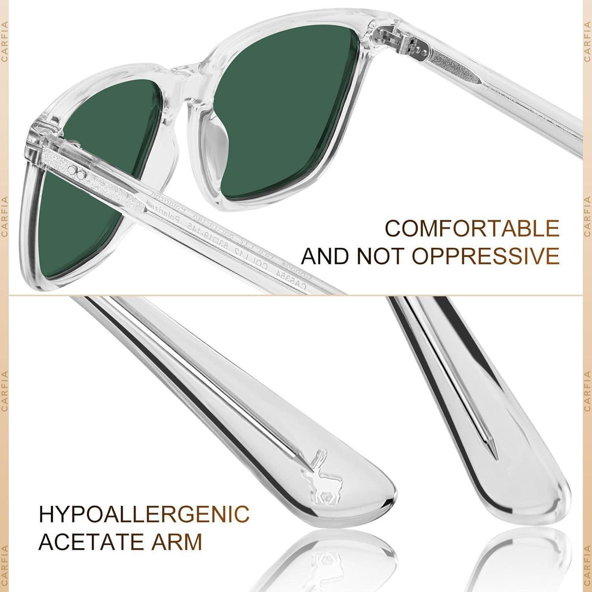 Herren Sonnenbrille polarisiert, Rechteckig, Transparent/Grün