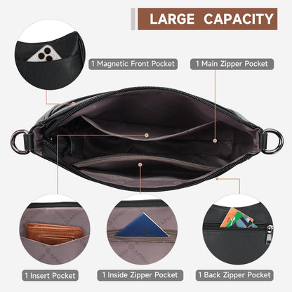 Crossbody Bag Damen Vegan Leder Schwarz Schultertasche