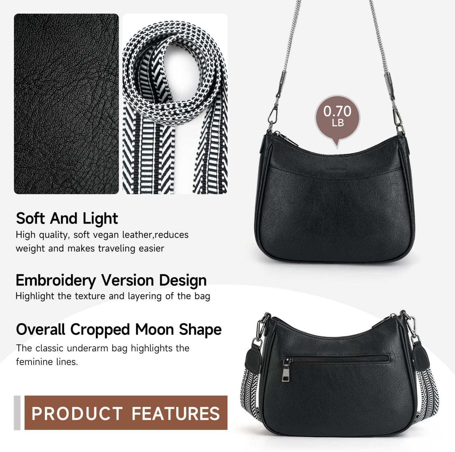 APHISON Damen Crossbody Umhängetasche vegan Leder Schwarz