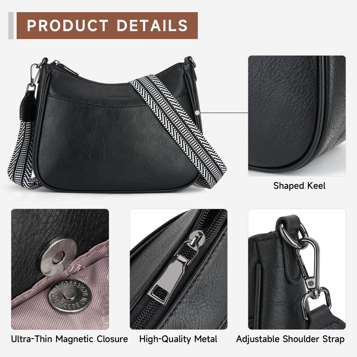 APHISON Damen Crossbody Schultertasche vegan Leder schwarz praktisch & stilvoll