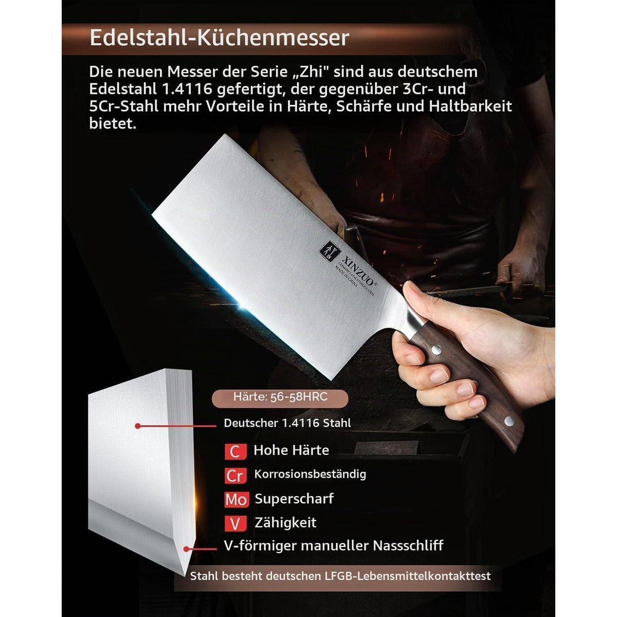 17,5 cm Hackmesser aus Edelstahl – Scharfes Kochmesser für Fleisch & Gemüse