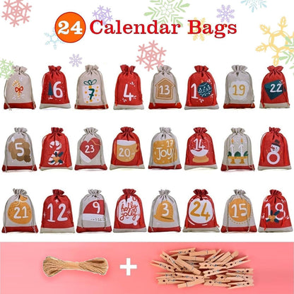 Adventskalender zum Befüllen 2024 Stoff Jutesäckchen 18x13cm