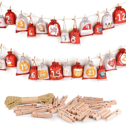 Adventskalender zum Befüllen 2024 Stoff Jutesäckchen 18x13cm