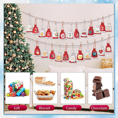 Adventskalender zum Befüllen 2024 Stoff Jutesäckchen 18x13cm