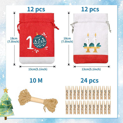 Adventskalender zum Befüllen 2024 Stoff Jutesäckchen 18x13cm