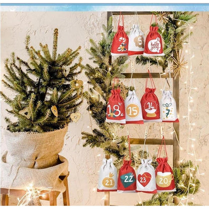 Adventskalender zum Befüllen 2024 Stoff Jutesäckchen 18x13cm