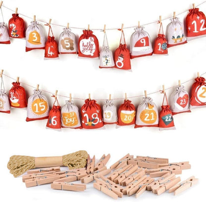 Adventskalender Jutesäckchen 24er Set Weihnachtsdeko 18x13cm