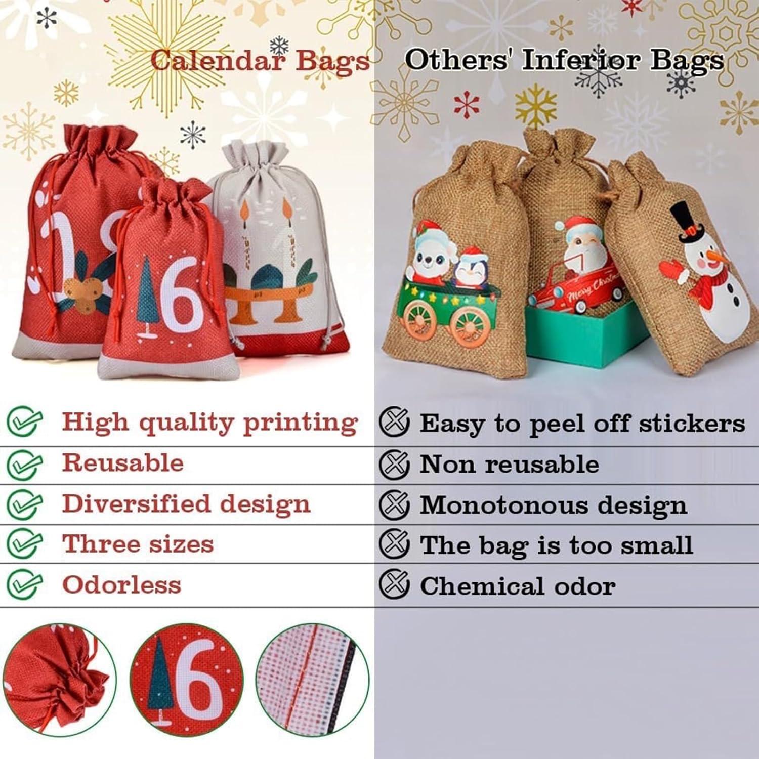 Adventskalender 24 Stück Weihnachtskalender 2024 Jutesäckchen 18 x
