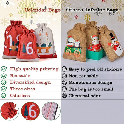 Adventskalender 24 Stück Weihnachtskalender 2024 Jutesäckchen 18 x