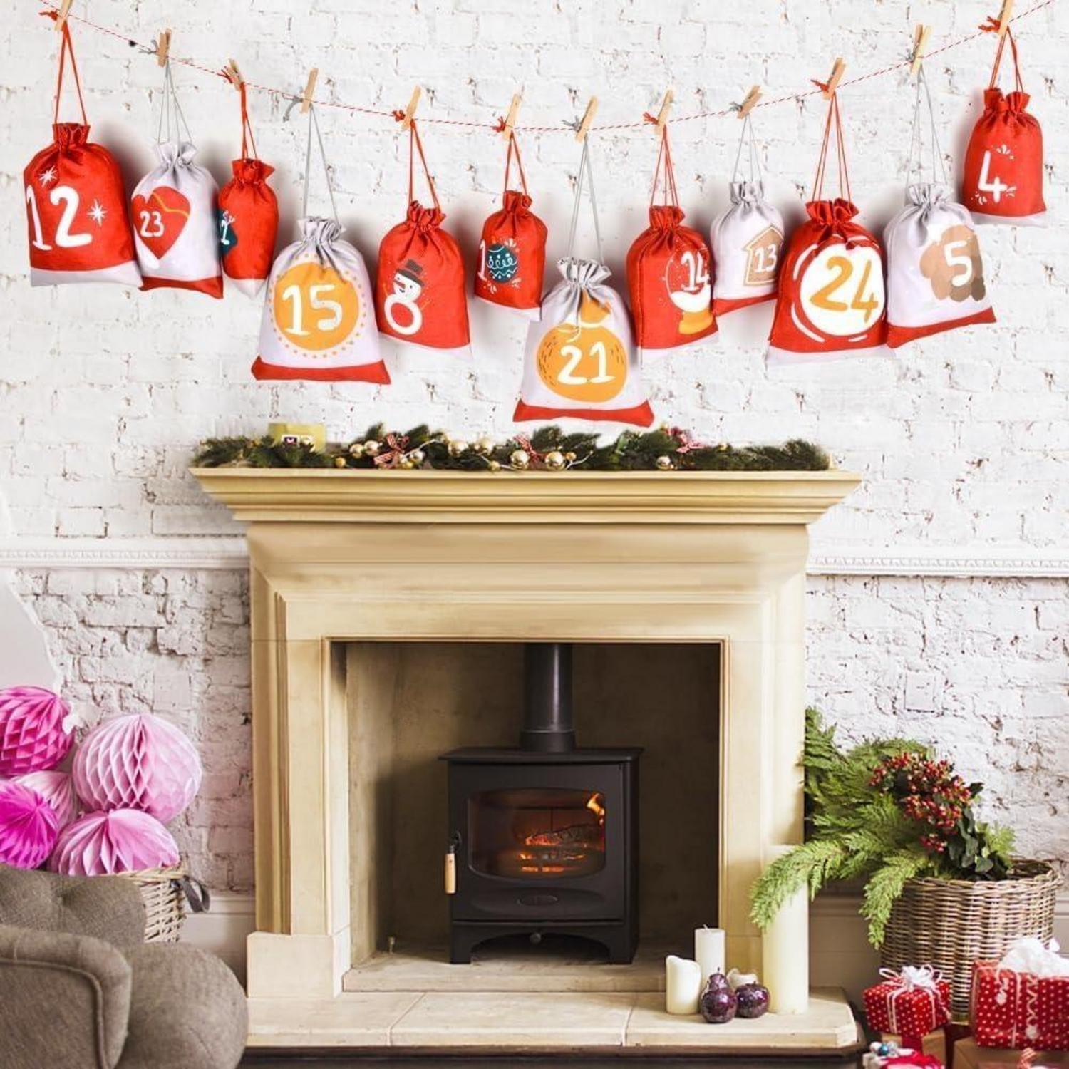 Adventskalender zum Befüllen Weihnachtsdeko 24x Jutesäckchen 18x13cm
