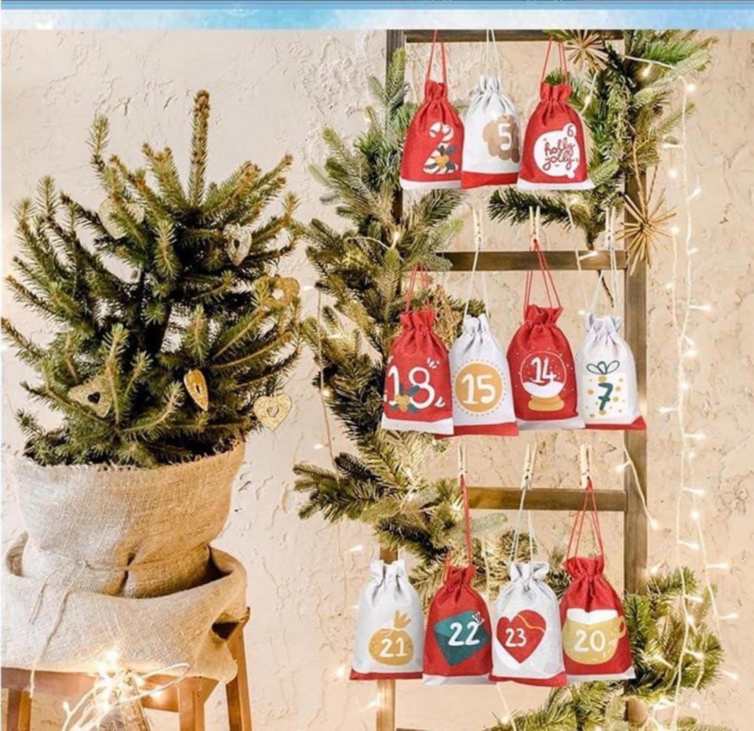 Adventskalender 2024 zum Befüllen Jutesäckchen 18x13cm mit Aufkleber