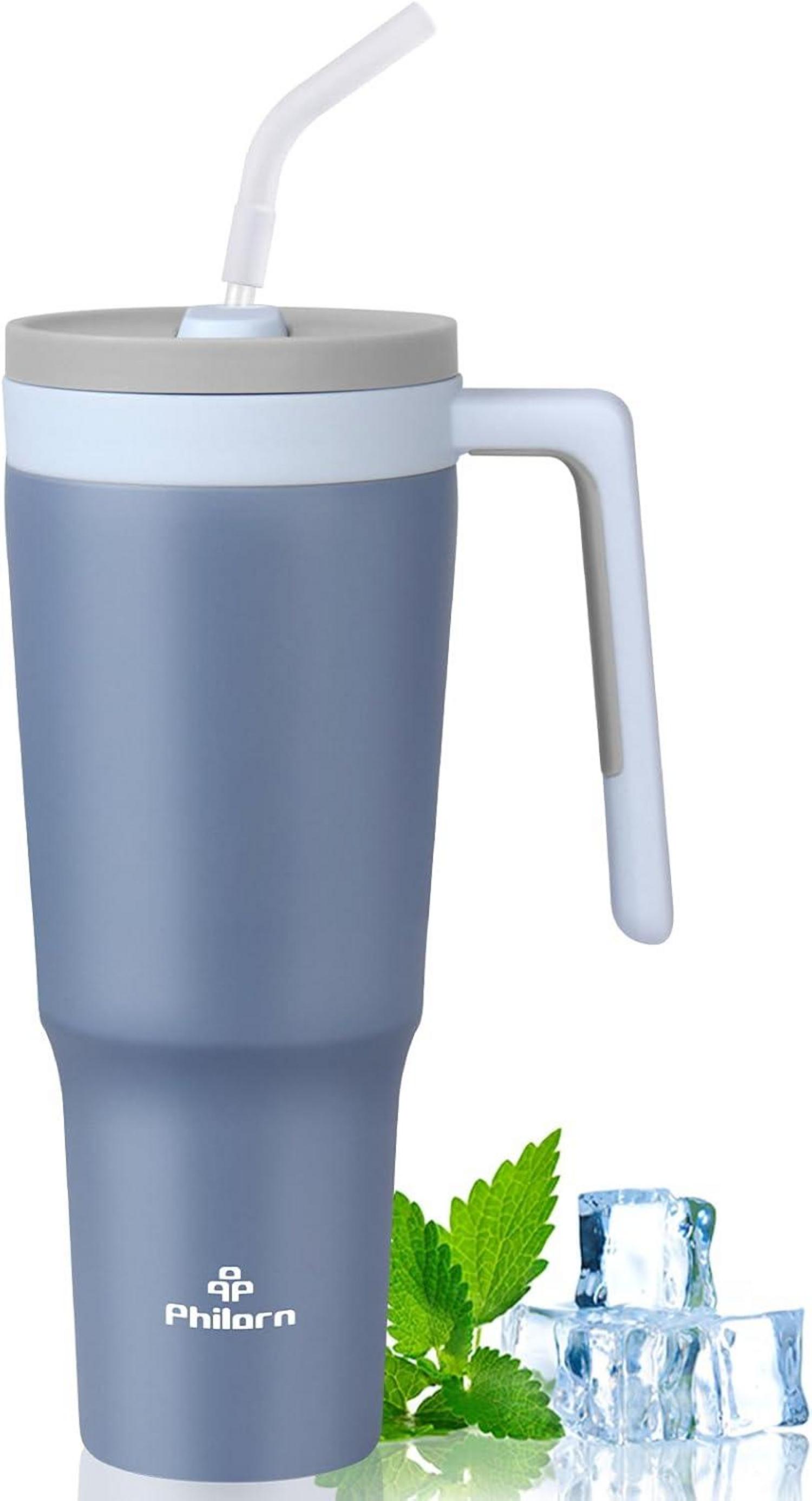 Großer Thermobecher mit Strohhalm 1.2L, Doppelwandiger Edelstahl