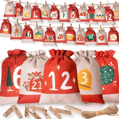 Adventskalender zum Befüllen 24 Säckchen Set 18x13cm Jute