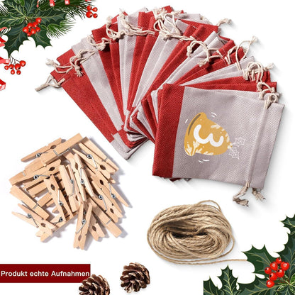 Adventskalender zum Befüllen 24 Säckchen Set 18x13cm Jute