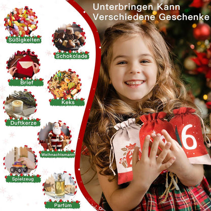 Adventskalender zum Befüllen 24 Säckchen Set 18x13cm Jute