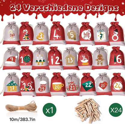 Adventskalender zum Befüllen aus Jute-Säckchen 24er Set