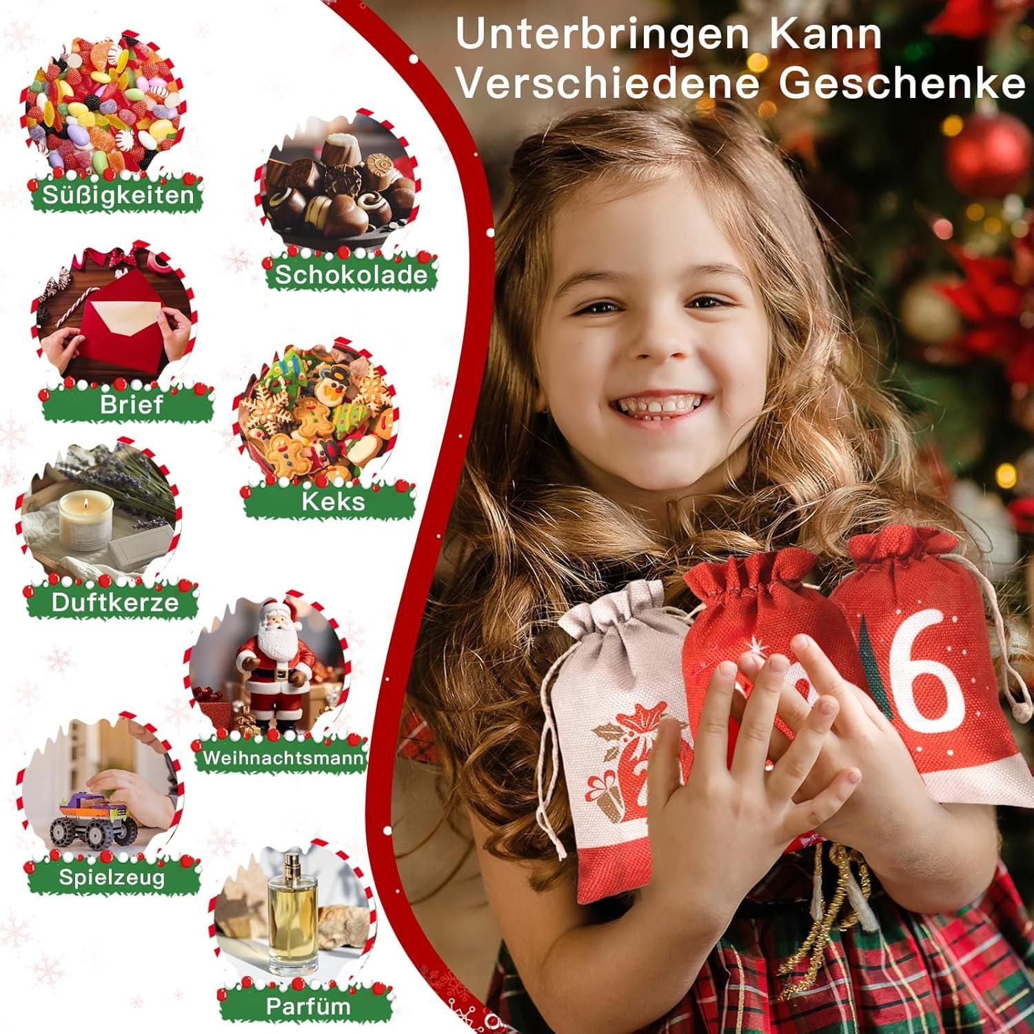 Adventskalender zum Befüllen 24 Säckchen Set Weihnachtsdeko