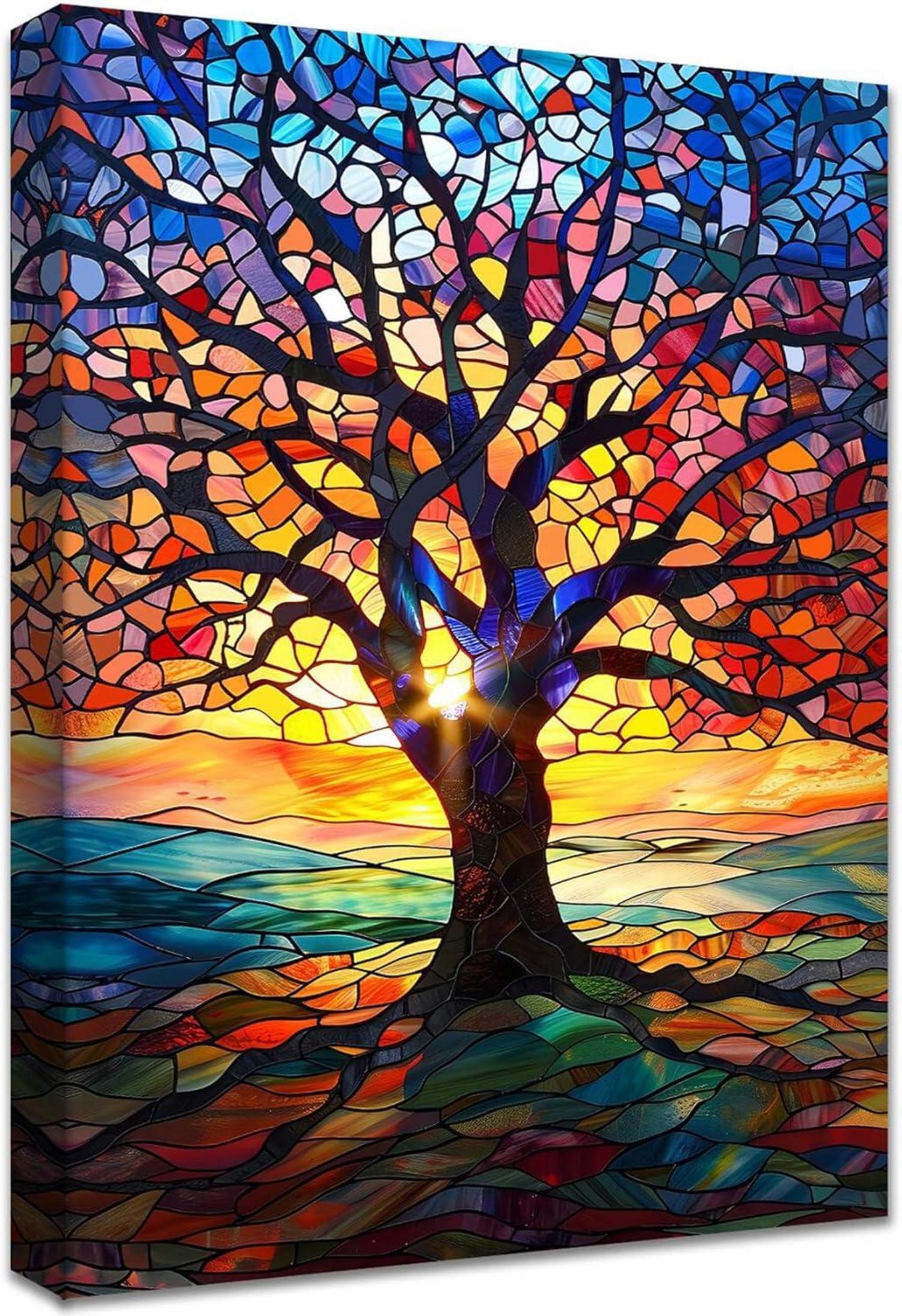 Abstraktes Baum des Lebens Leinwandbild mit Rahmen 30x40cm