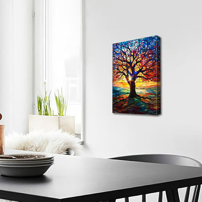 Buntes Baum des Lebens Leinwandbild mit Rahmen, abstrakte