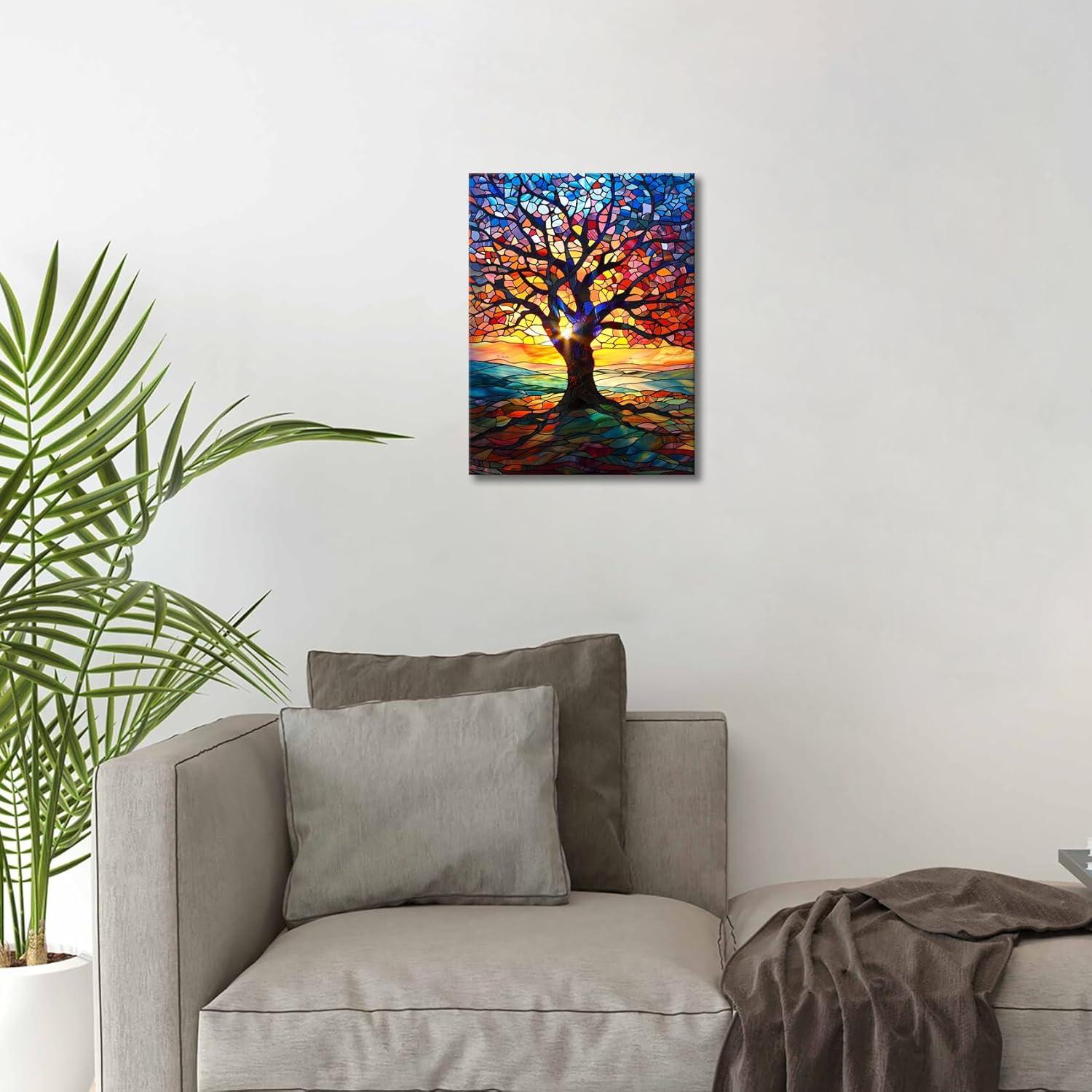 Abstrakte Baum des Lebens Leinwandbild 30x40cm mit Rahmen