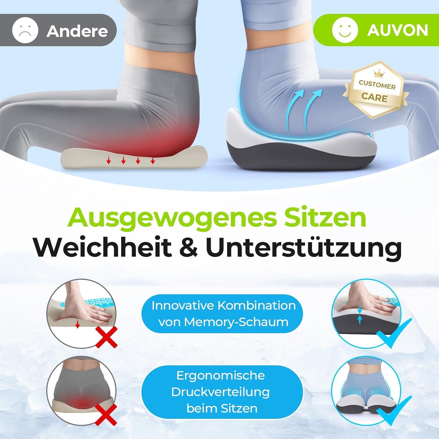 Orthopädisches Memory-Schaum Sitzkissen mit Kühl-Gel, Bürostuhl & Auto