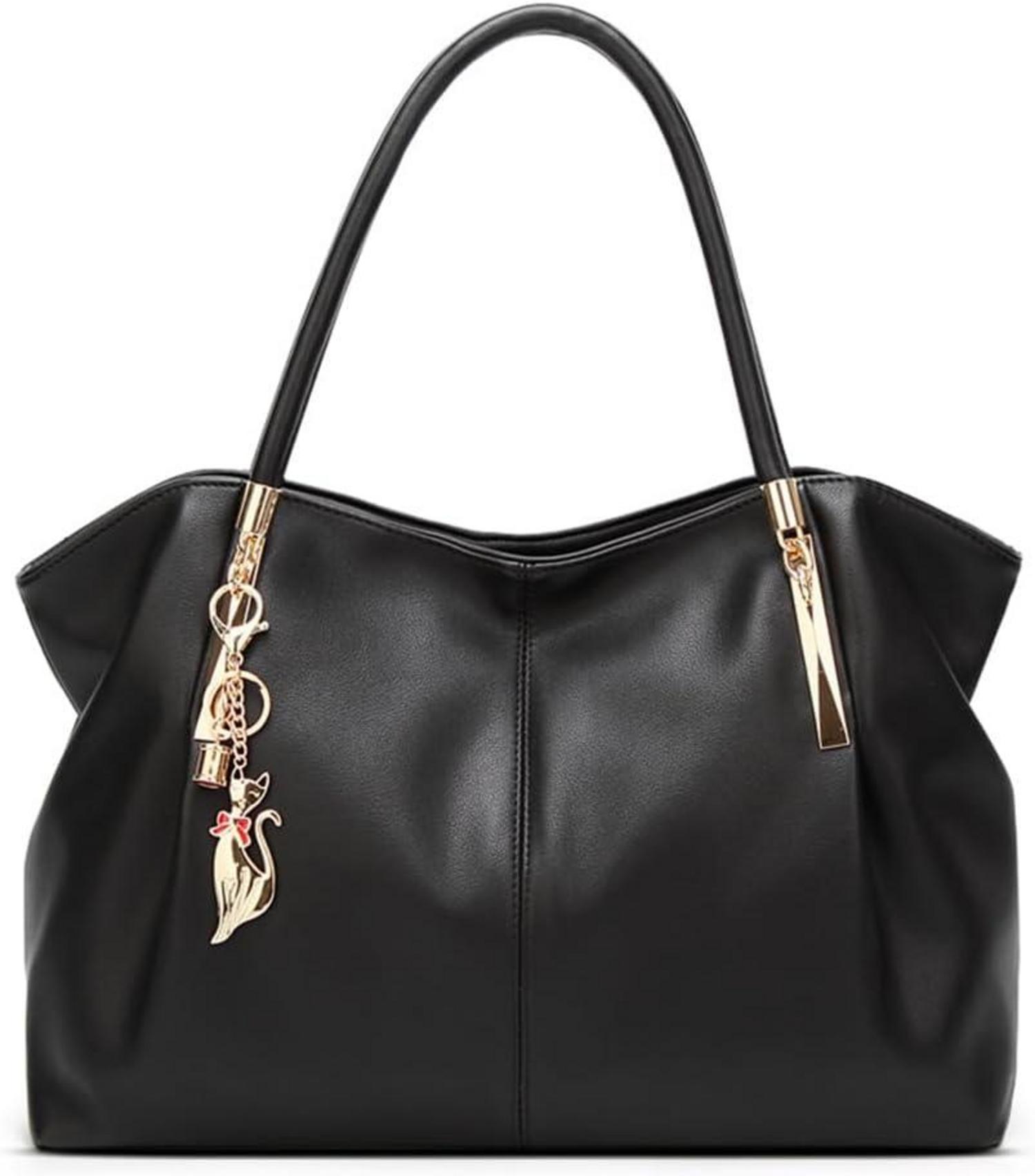 Damen Handtasche PU Leder Shopper Schultertasche Elegant Groß Schwarz