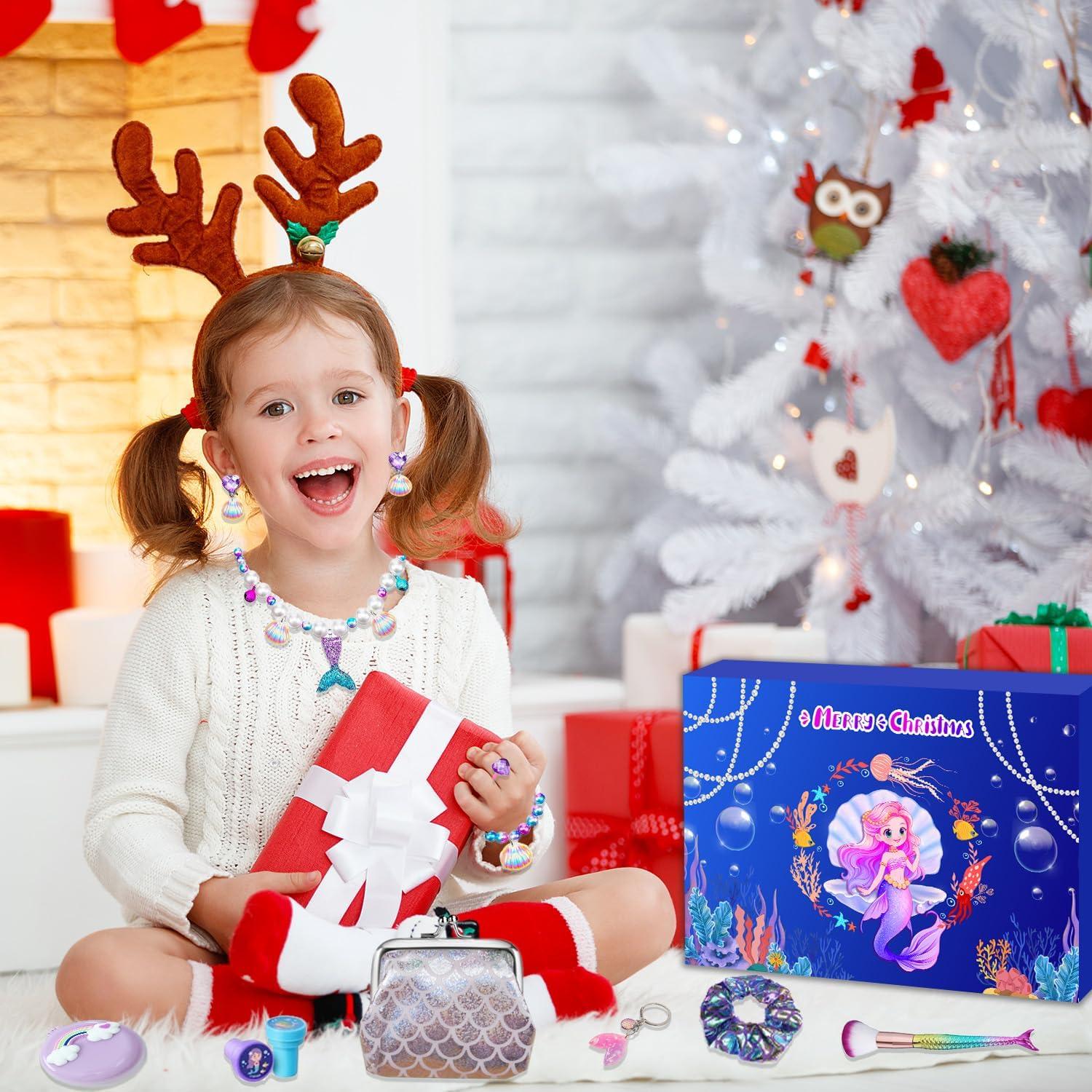 Adventskalender Kinder Mädchen 2024 Meerjungfrau Schmuck Haarschmuck